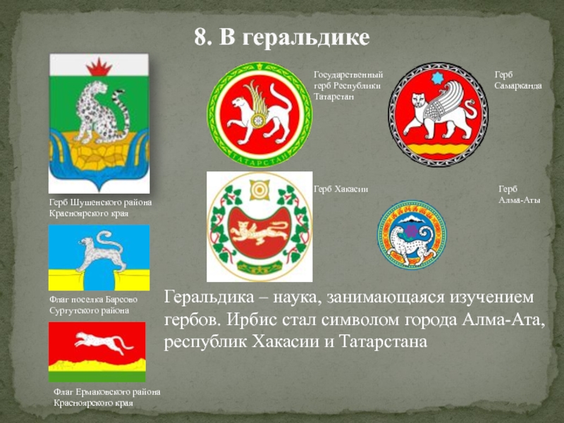 Что изображено на гербе твоего региона впр. Снежный Барс герб Татарстана. Снежный Барс на гербе Хакасии. Флаг Республики Хакасия.