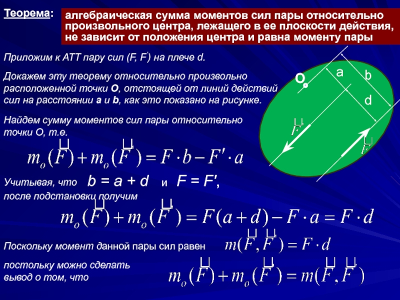 Сумма моментов. Алгебраический момент пары. Алгебраический момент силы относительно центра. Алгебраическая сумма моментов сил. Леммы о моменте силы относительно центра.