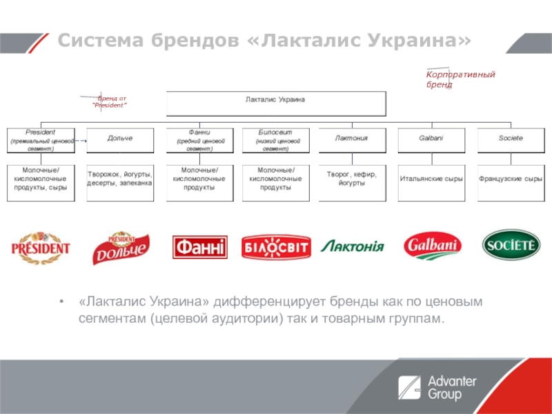 Система брендов «Лакталис Украина»«Лакталис Украина» дифференцирует бренды как по ценовым сегментам