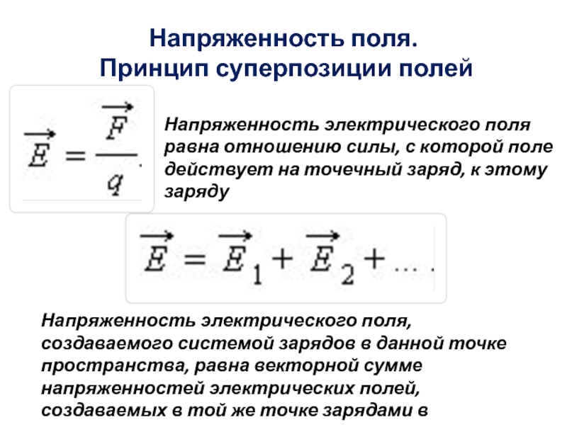 Принцип суперпозиции напряженности. Принцип суперпозиции напряженности электрического поля формула. Напряженность электрического поля суперпозиция электрических полей. Принцип суперпозиции для напряженности. 7. Напряженность электрического поля точечного заряда;.