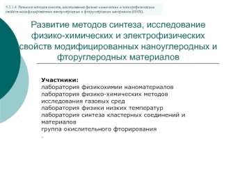 Развитие методов синтеза, исследование физико-химических и электрофизических свойств модифицированных наноуглеродных и фторуглеродных материалов