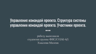 Управление командой проекта. Структура системы управления командой проекта. Участники проекта