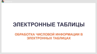 Электронные таблицы. Обработка числовой информации в электронных таблицах