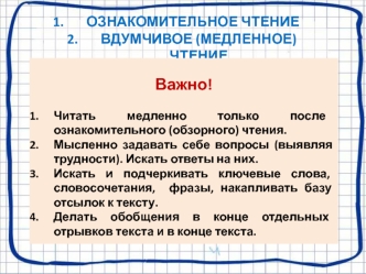 Ознакомительное чтение. Вдумчивое (медленное) чтение