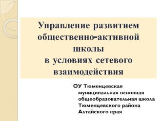 Управление развитием общественно-активной школыв условиях сетевого взаимодействия