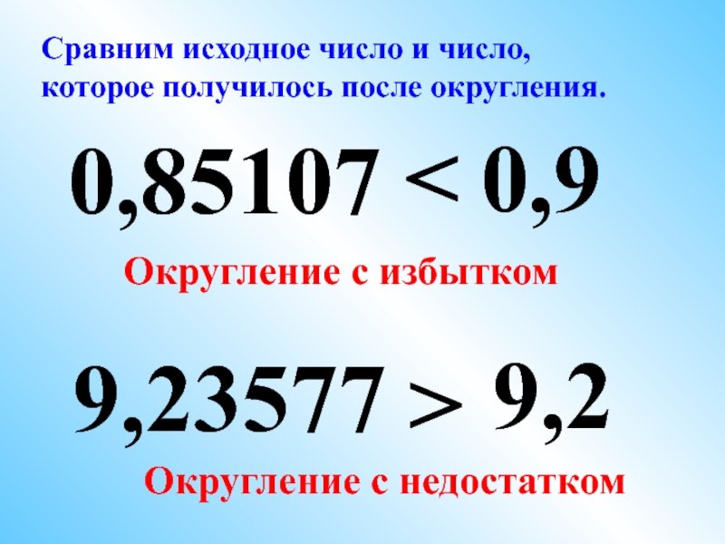 9,23577 0,9 0,85107 9,2 Сравним исходное число и число,  которое получилось