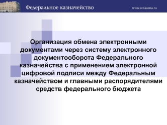 Организация обмена электронными документами через систему электронного документооборота Федерального казначейства с применением электронной цифровой подписи между Федеральным казначейством и главными распорядителями средств федерального бюджета