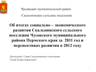 Об итогах социально – экономического развития Скальнинского сельского поселения Чусовского муниципального района Пермского края за  2011 год и перспективах развития в 2012 году