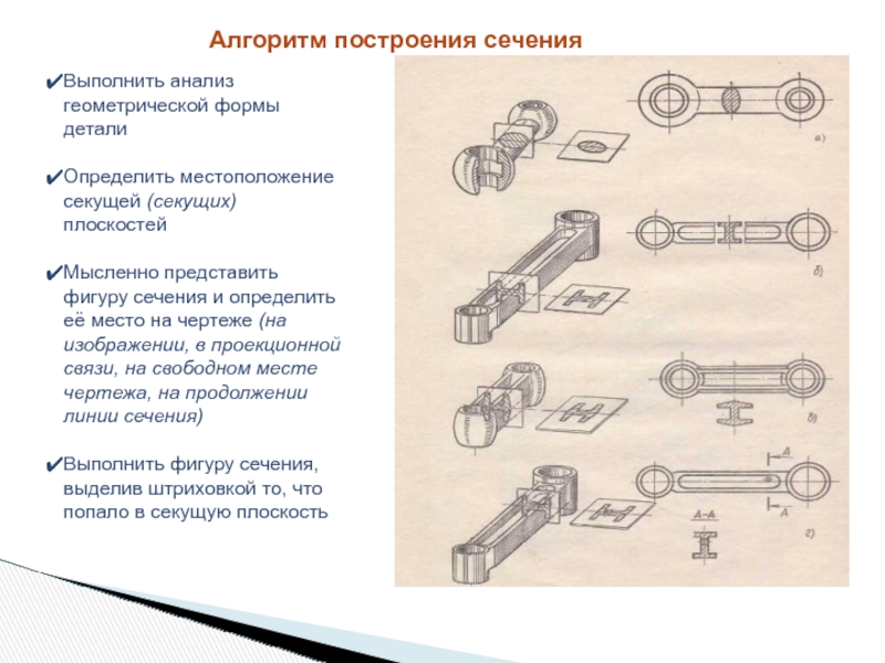 Детали определяют. Алгоритм построения сечения. Алгоритм построения разреза на чертеже. Алгоритм построения сечений детали. Выполнить анализ формы детали.