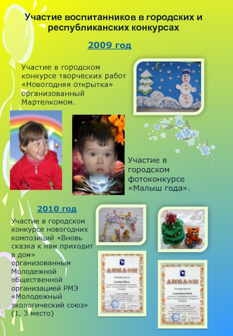 Участие воспитанников в городских и республиканских конкурсах2009 годУчастие в городском конкурсе творческих работ «Новогодняя открытка»