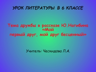 УРОК ЛИТЕРАТУРЫ В 6 КЛАССЕ