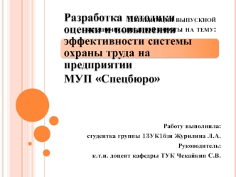 Разработка методики оценки и повышения эффективности системы охраны труда в МУП Спецбюро