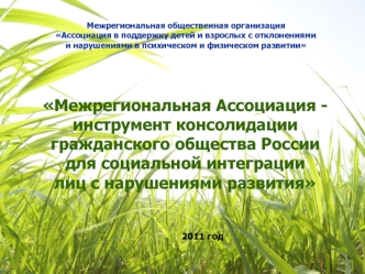 Межрегиональная Ассоциация - инструмент консолидации гражданского общества России 
для социальной интеграции 
лиц с нарушениями развития