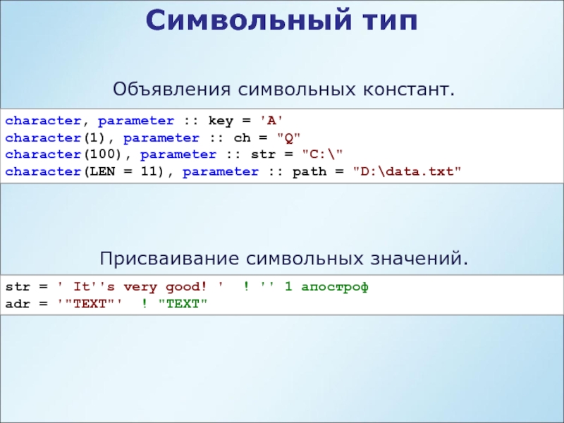 Символьный тип данных презентация 10 класс семакин