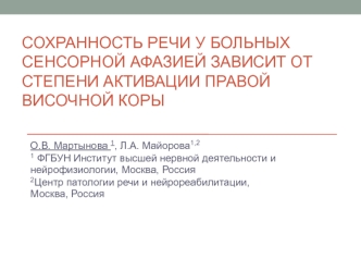 Сохранность речи у больных сенсорной афазией зависит от степени активации правой височной коры