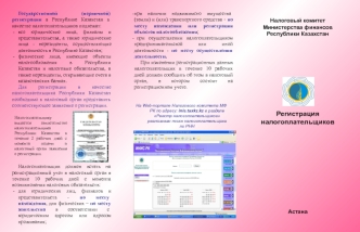 Налоговый комитет 
Министерства финансов
Республики Казахстан








Регистрация 
налогоплательщиков









Астана