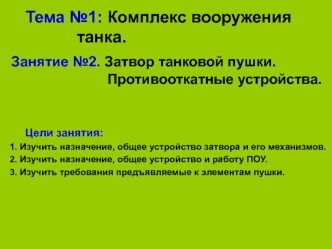 Комплекс вооружения танка. Затвор танковой пушки. Противооткатные устройства. (Тема 1.2)