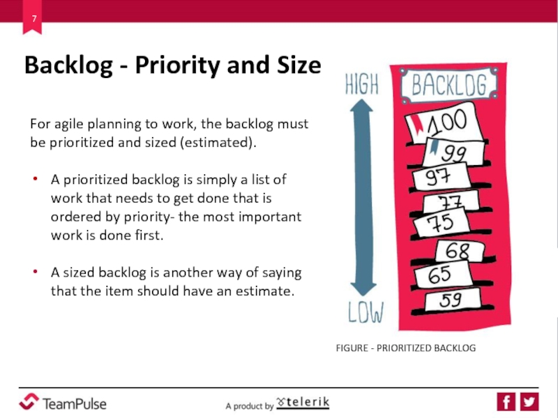 Backlog - Priority and Size  For agile planning to work, the backlog must be