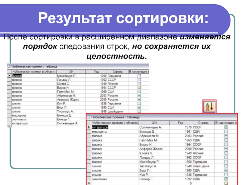 Порядок следования. Сортировка записей в табличной базе данных. Сортировка записей в базе данных это. Что такое сортировка записей базы данных. Сортировка с условием расширения диапазона это.