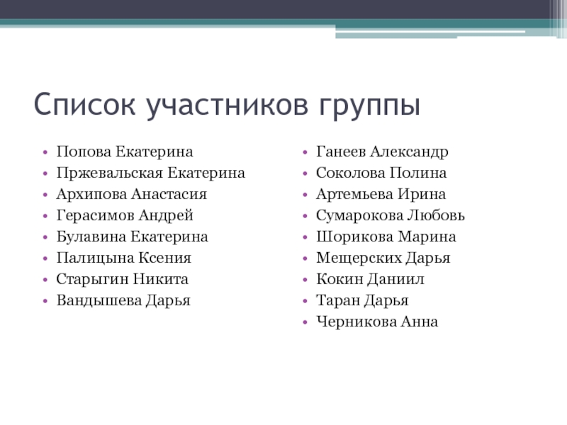 Список участников группы. Список участников. Список участников конкурса.