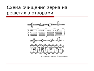 Схема очищення зерна на решетах з отворами
