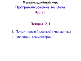 Программирование на языке Java. Примитивные типы данных. Операции, комментарии. (Лекция 2.1)