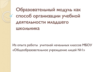 Образовательный модуль как способ организации учебной деятельности младшего школьника