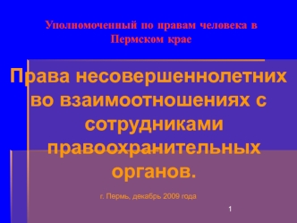 Права несовершеннолетних
во взаимоотношениях с сотрудниками правоохранительных органов. 

г. Пермь, декабрь 2009 года
