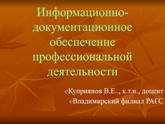 Современные информационные системы и их информационно-документационное обеспечение в экономической деятельности организаций