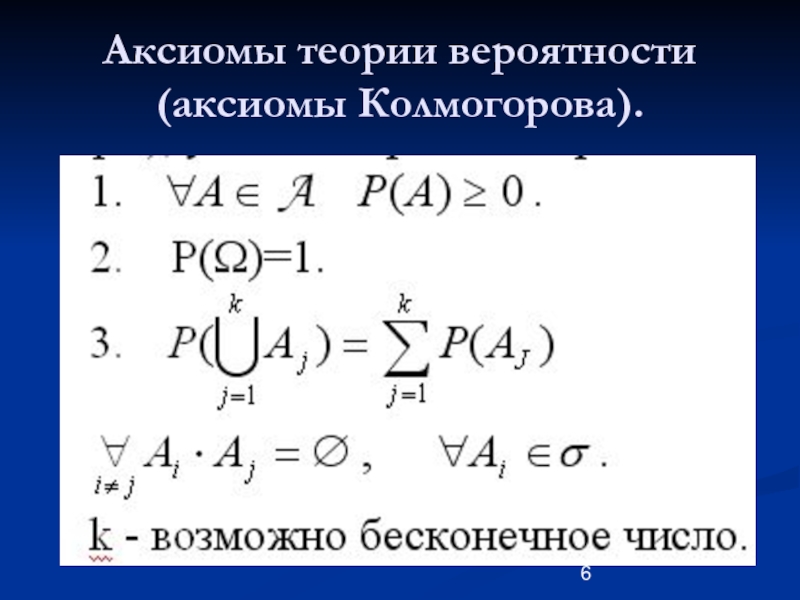 Аксиоматическое определение вероятности. Вероятностное пространство. Аксиоматика Колмогорова.. Формула Колмогорова теория вероятности. Аксиоматика теории вероятностей (Аксиомы Колмогорова. Аксиома непрерывности теория вероятностей.