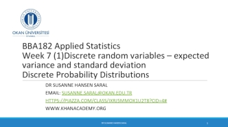 Discrete random variables – expected variance and standard deviation. Discrete Probability Distributions. Week 7 (1)