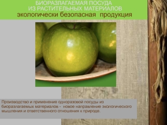 БИОРАЗЛАГАЕМАЯ ПОСУДА   ИЗ РАСТИТЕЛЬНЫХ МАТЕРИАЛОВ экологически безопасная  продукция
