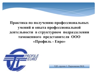 Практика по получению профессиональных умений и опыта профессиональной деятельности в структурном подразделении таможни