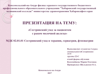 Сестринский уход за пациентом с раком молочной железы