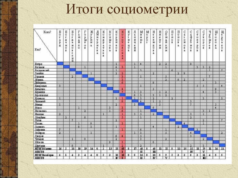 Социометрия для начальной школы образец