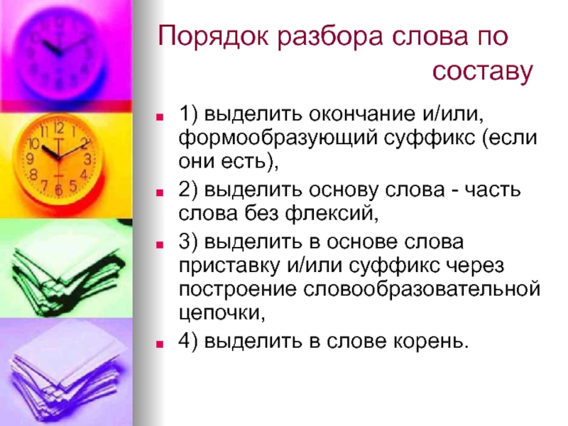 Ест основа слова. Порядок разбора. Порядок разбора слова они. Порядок разбор окончание.... Порядок разбора слова по составу с учетом формообразующих суффиксов.