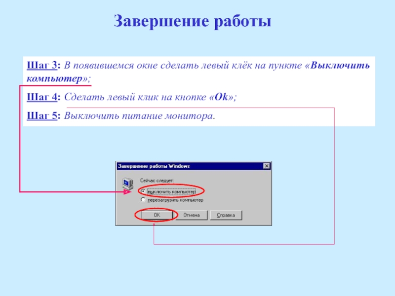 Работа шагам. Основы работы в Windows. Завершённые работы. Завершение работы мастера. Завершить работу окна.