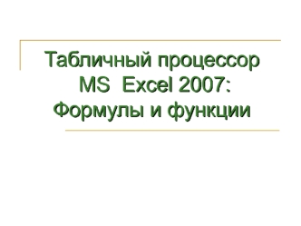 Табличный процессор MS Excel 2007: формулы и функции