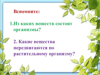 Передвижение органических и минеральных веществ растений