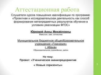 Аттестационная работа. Ученическое минипредприятие Новые горизонты. Формирование детско-юношеского предпринимательства