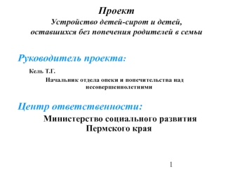 ПроектУстройство детей-сирот и детей,оставшихся без попечения родителей в семьи