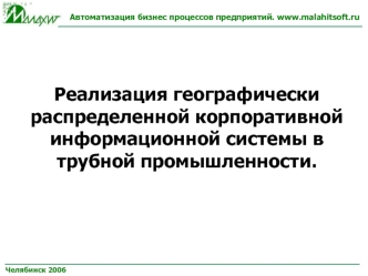 Реализация географически распределенной корпоративной информационной системы в трубной промышленности.