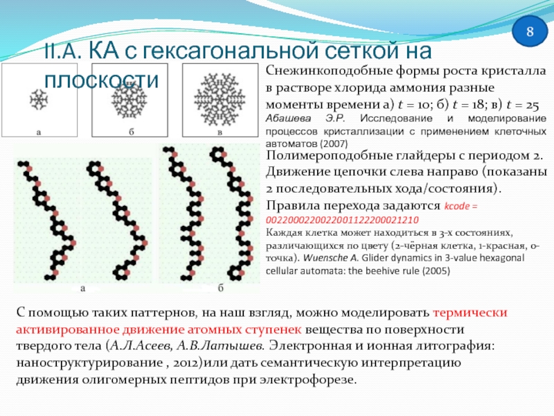 Клеточный автомат. Характеристики целочисленных клеточных автоматов. Модель клеточного автомата. Моделирование роста кристалла. Метод клеточных автоматов.