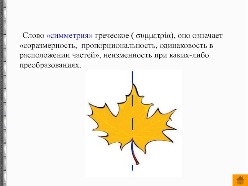 Слово симметрия происходит от греческого и означает соразмерность составьте план текста ответы