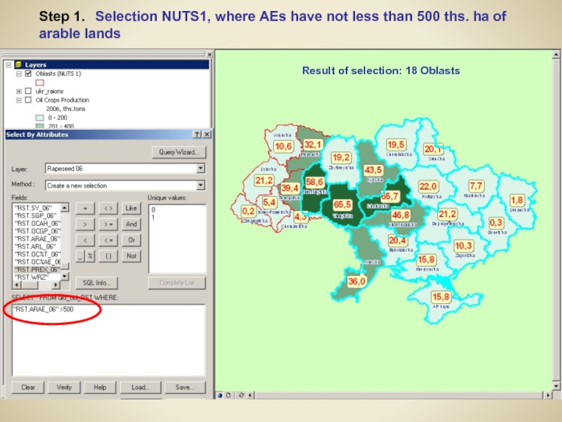Result of selection: 18 OblastsStep 1. Selection NUTS1, where AEs have not less than 500