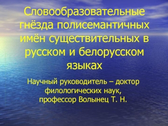 Словообразовательные гнёзда полисемантичных имён существительных в русском и белорусском языках