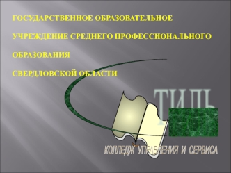 ГОСУДАРСТВЕННОЕ ОБРАЗОВАТЕЛЬНОЕ 
УЧРЕЖДЕНИЕ СРЕДНЕГО ПРОФЕССИОНАЛЬНОГО ОБРАЗОВАНИЯ
СВЕРДЛОВСКОЙ ОБЛАСТИ