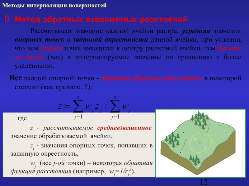 Были рассчитаны значения. Интерполяция методом обратно взвешенных расстояний. Метод обратных взвешенных расстояний. Метод обратно взвешенных расстояний. Методы интерполяции.