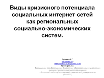Виды кризисного потенциала социальных интернет-сетей как региональных социально-экономических систем.