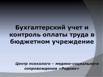 Бухгалтерский учет и контроль оплаты труда в бюджетном учреждение